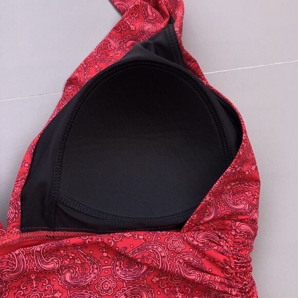 COOLIBAR Women 14 One Piece Swimsuit Halter Ruched UPF 50+ Paisley Red New - Picture 8 of 11